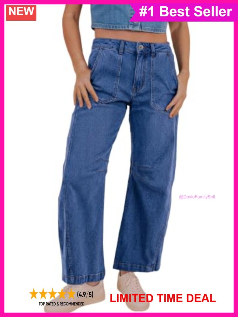 High Waist Stretchy Barrel Wide Leg Jeans